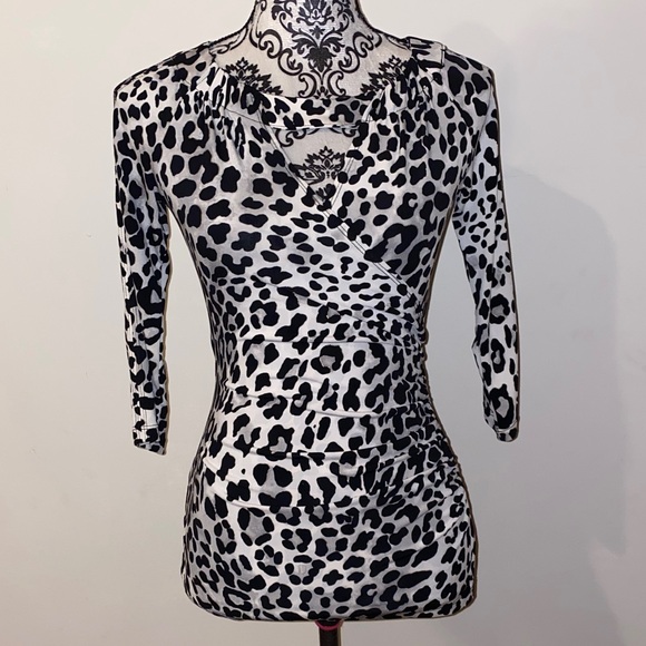 Cache Black and White Animal Print Blouse Size XS - Picture 1 of 10